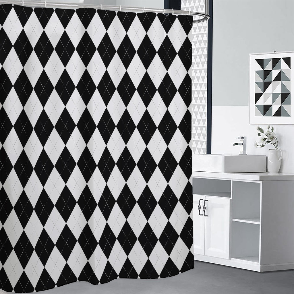 White And Black Argyle Pattern Print Shower Curtain