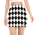 White And Black Argyle Pattern Print Side Slit Mini Skirt