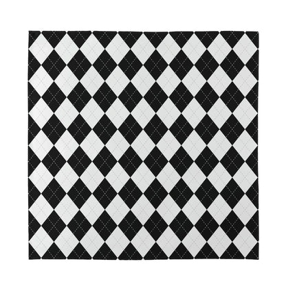 White And Black Argyle Pattern Print Silk Bandana