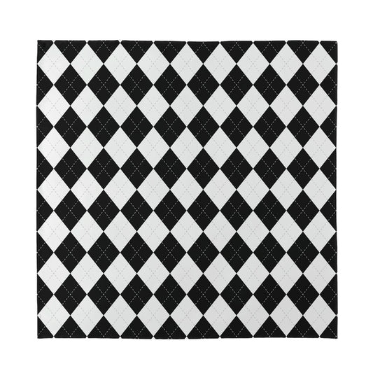 White And Black Argyle Pattern Print Silk Bandana