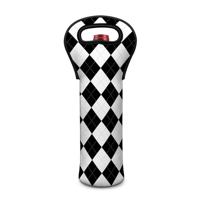 White And Black Argyle Pattern Print Single Neoprene Wine Tote