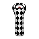 White And Black Argyle Pattern Print Single Neoprene Wine Tote