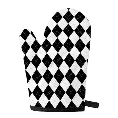 White And Black Argyle Pattern Print Single Oven Mitt