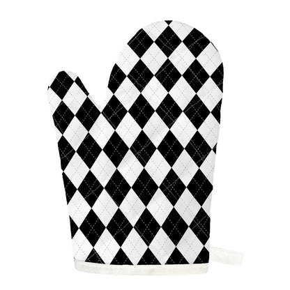 White And Black Argyle Pattern Print Single Oven Mitt