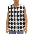 White And Black Argyle Pattern Print Sleeveless Baseball Jersey