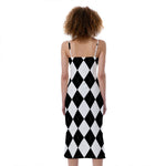 White And Black Argyle Pattern Print Slim Fit Midi Cami Dress