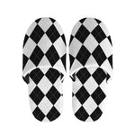 White And Black Argyle Pattern Print Slippers