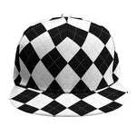White And Black Argyle Pattern Print Snapback Cap