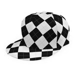 White And Black Argyle Pattern Print Snapback Cap