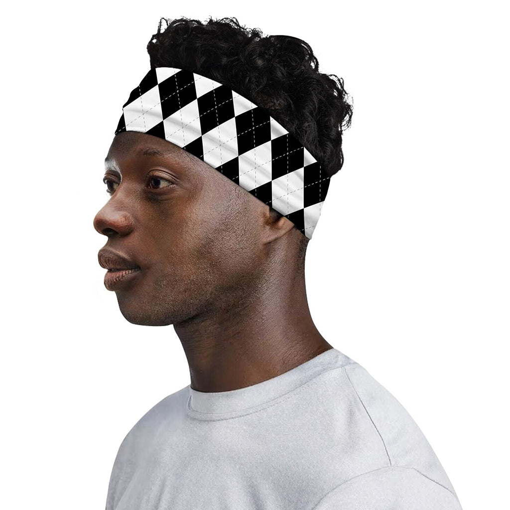 White And Black Argyle Pattern Print Sports Headband