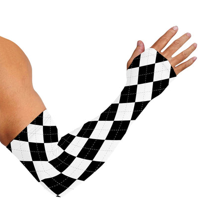 White And Black Argyle Pattern Print Sun Protection Arm Sleeves