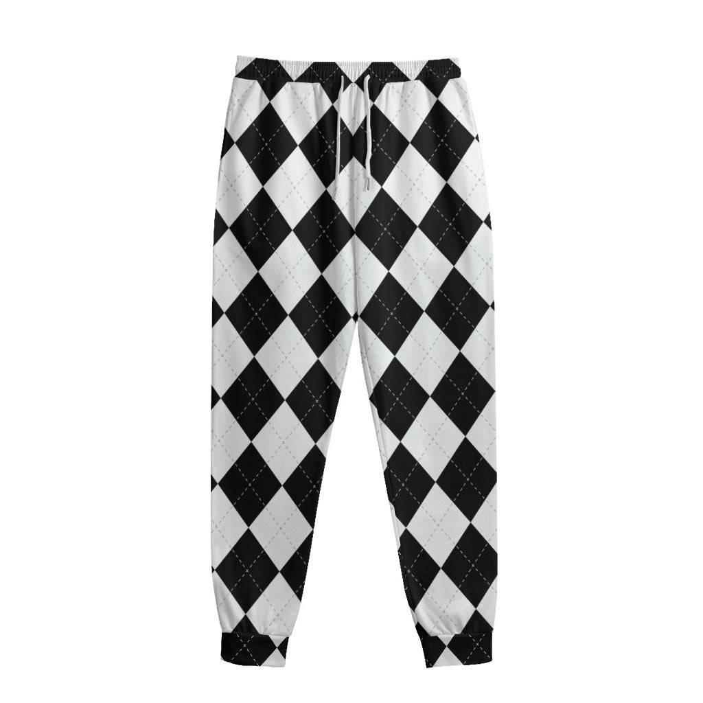 White And Black Argyle Pattern Print Sweatpants