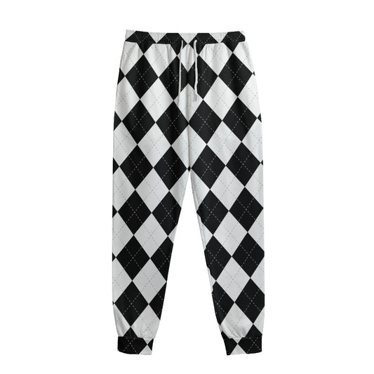 White And Black Argyle Pattern Print Sweatpants