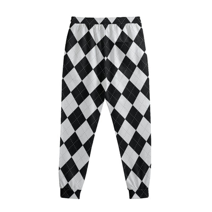 White And Black Argyle Pattern Print Sweatpants