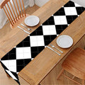 White And Black Argyle Pattern Print Table Runner
