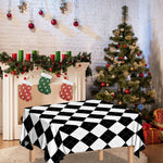 White And Black Argyle Pattern Print Tablecloth