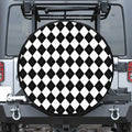 White And Black Argyle Pattern Print Tire Cover