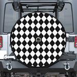 White And Black Argyle Pattern Print Tire Cover With Camera Hole