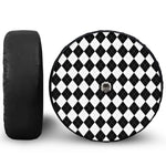 White And Black Argyle Pattern Print Tire Cover With Camera Hole