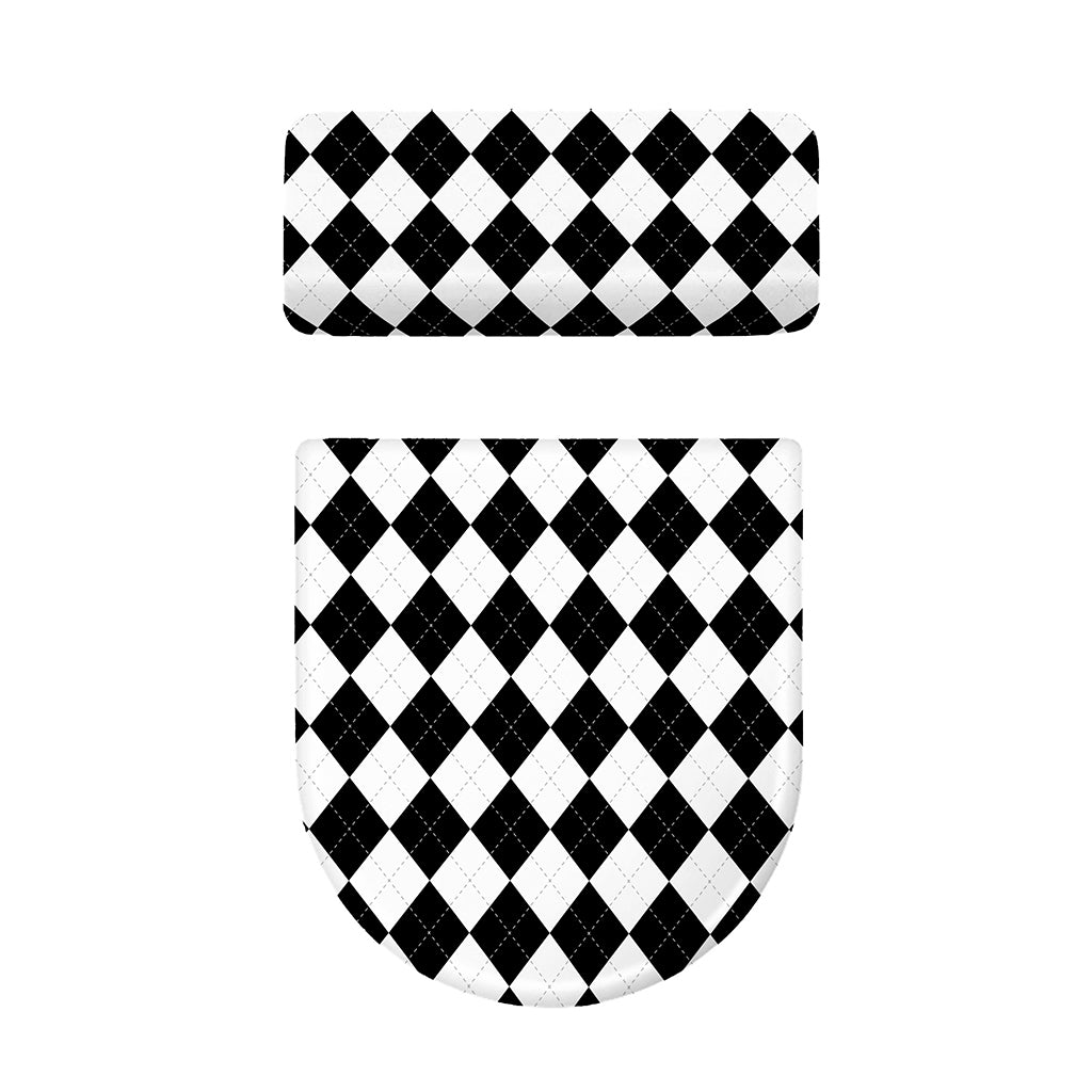 White And Black Argyle Pattern Print Toilet Lid And Tank Cover Set