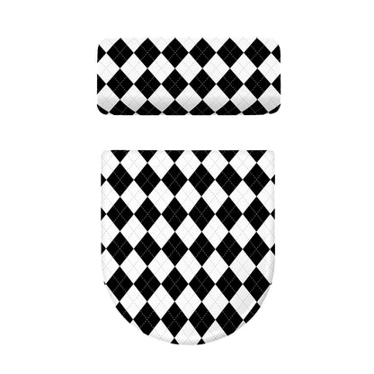 White And Black Argyle Pattern Print Toilet Lid And Tank Cover Set