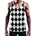 White And Black Argyle Pattern Print Men's Workout Tank Top
