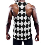 White And Black Argyle Pattern Print Training Tank Top