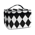 White And Black Argyle Pattern Print Travel Makeup Bag
