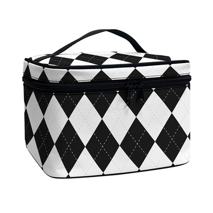 White And Black Argyle Pattern Print Travel Makeup Bag