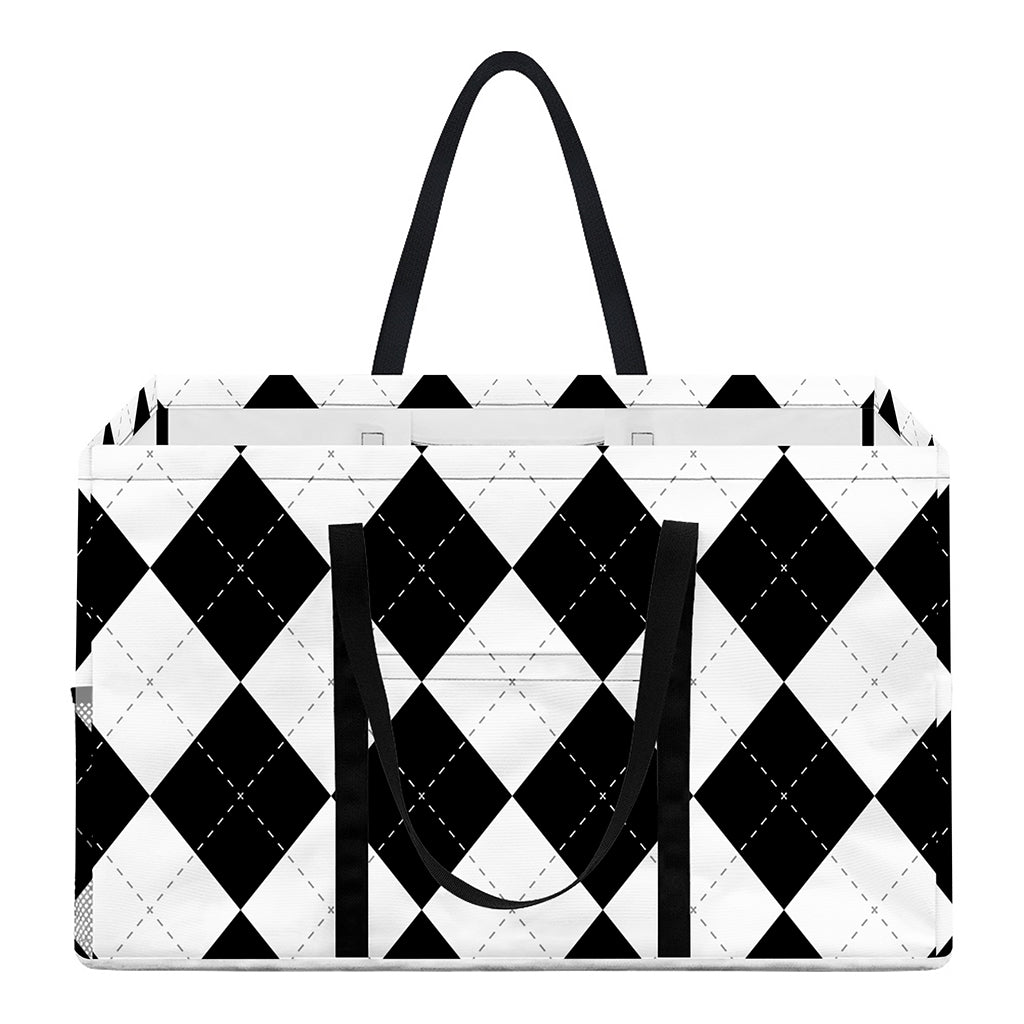 White And Black Argyle Pattern Print Utility Tote Bag