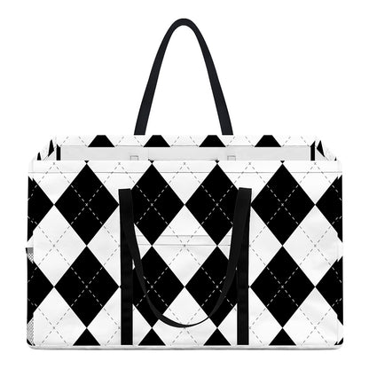 White And Black Argyle Pattern Print Utility Tote Bag
