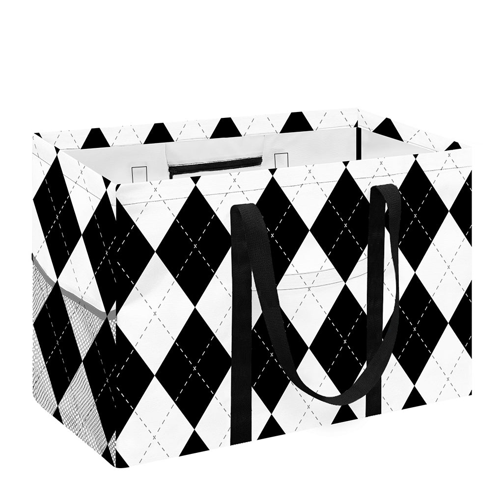 White And Black Argyle Pattern Print Utility Tote Bag