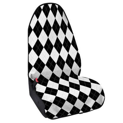White And Black Argyle Pattern Print Waterproof Car Seat Cover