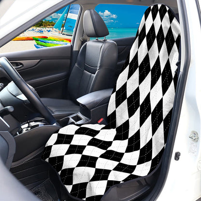 White And Black Argyle Pattern Print Waterproof Car Seat Cover
