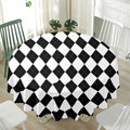 White And Black Argyle Pattern Print Waterproof Round Tablecloth
