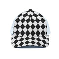 White And Black Argyle Pattern Print White Mesh Trucker Hat