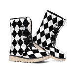 White And Black Argyle Pattern Print Winter Boots