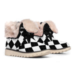 White And Black Argyle Pattern Print Winter Boots