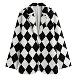 White And Black Argyle Pattern Print Women's Blazer