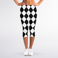 White And Black Argyle Pattern Print Women's Capri Leggings