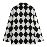White And Black Argyle Pattern Print Women's Cotton Blazer