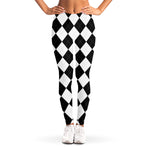 White And Black Argyle Pattern Print Women's Leggings