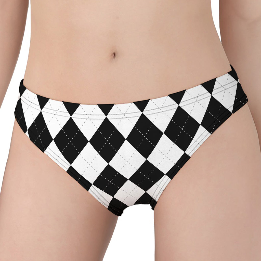 White And Black Argyle Pattern Print Women's Panties