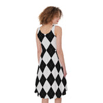 White And Black Argyle Pattern Print Women's Sleeveless Dress