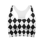 White And Black Argyle Pattern Print Women's Sports Bra