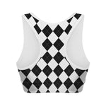 White And Black Argyle Pattern Print Women's Sports Bra