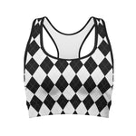 White And Black Argyle Pattern Print Women's Sports Bra