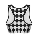 White And Black Argyle Pattern Print Women's Sports Bra