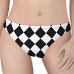 White And Black Argyle Pattern Print Women's Thong