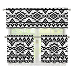 White And Black Aztec Pattern Print 3 Piece Kitchen Curtains